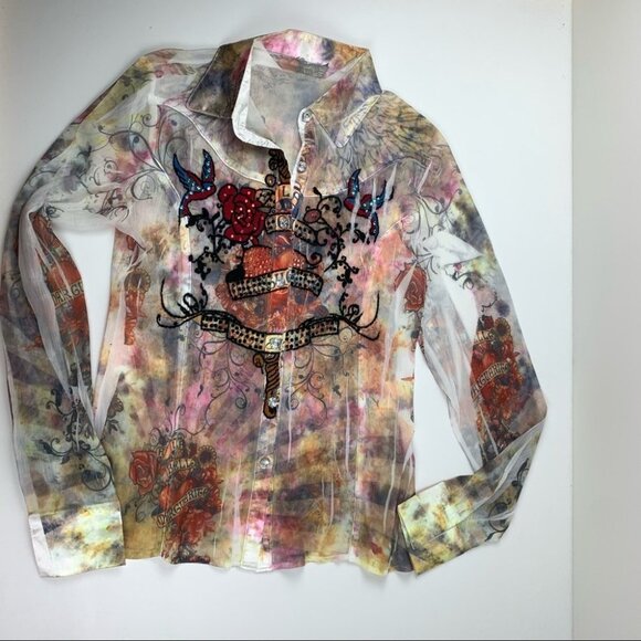 Vintage western Style Long  Sleeved Button Up Blouse - Picture 4 of 12